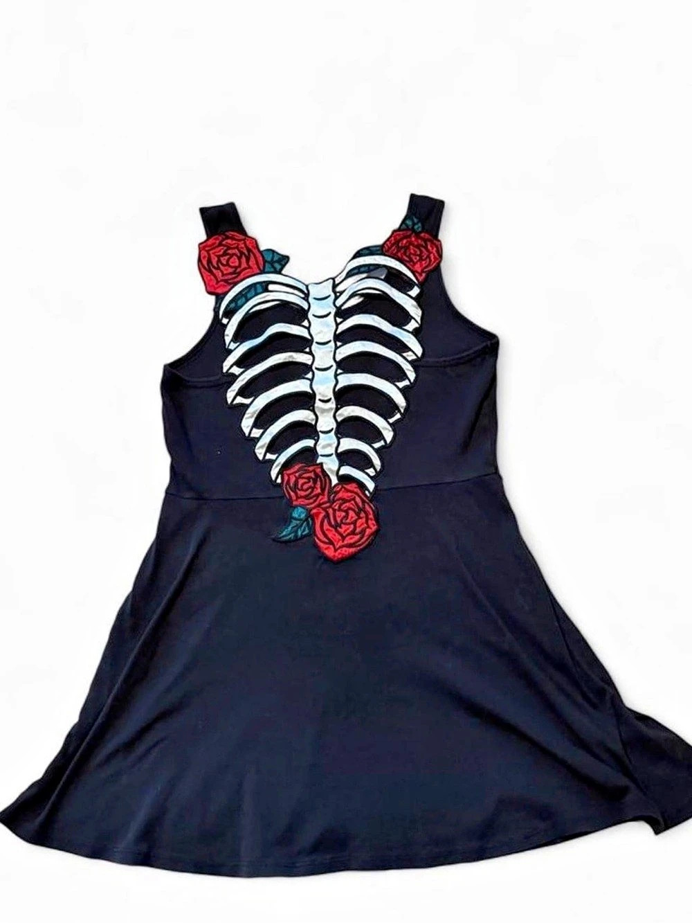 Hell Bunny XL Ribcage Skeleton Roses Gothic Black Dress